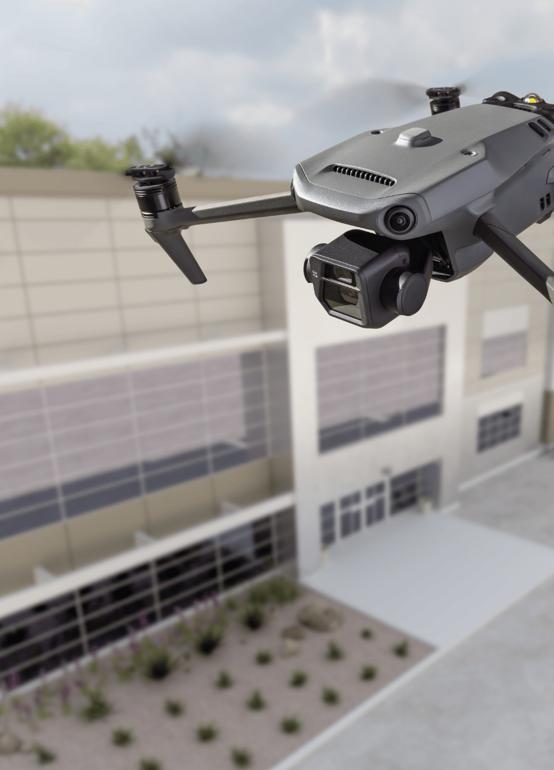 Drone DJI devant un bâtiment d’entreprise