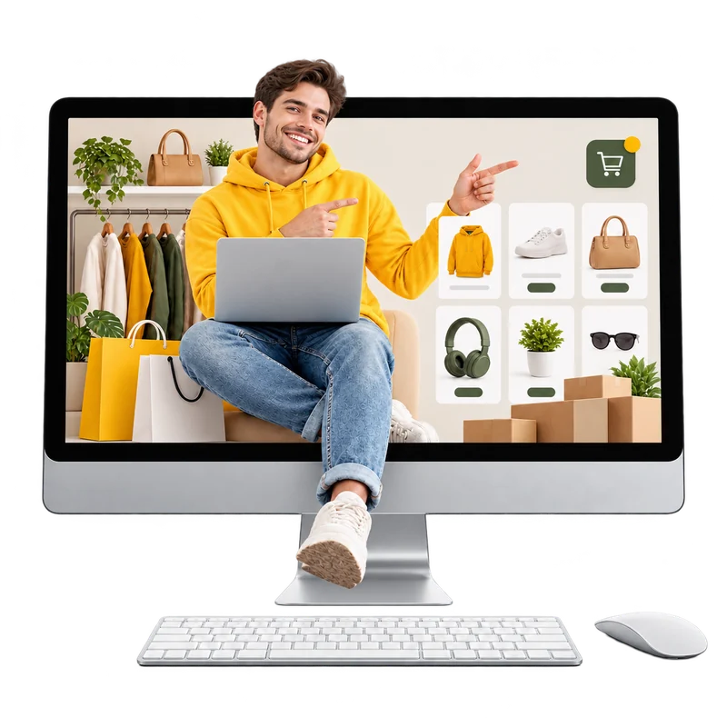 Boutique en ligne sur ordinateur, création de site e-commerce à Liège