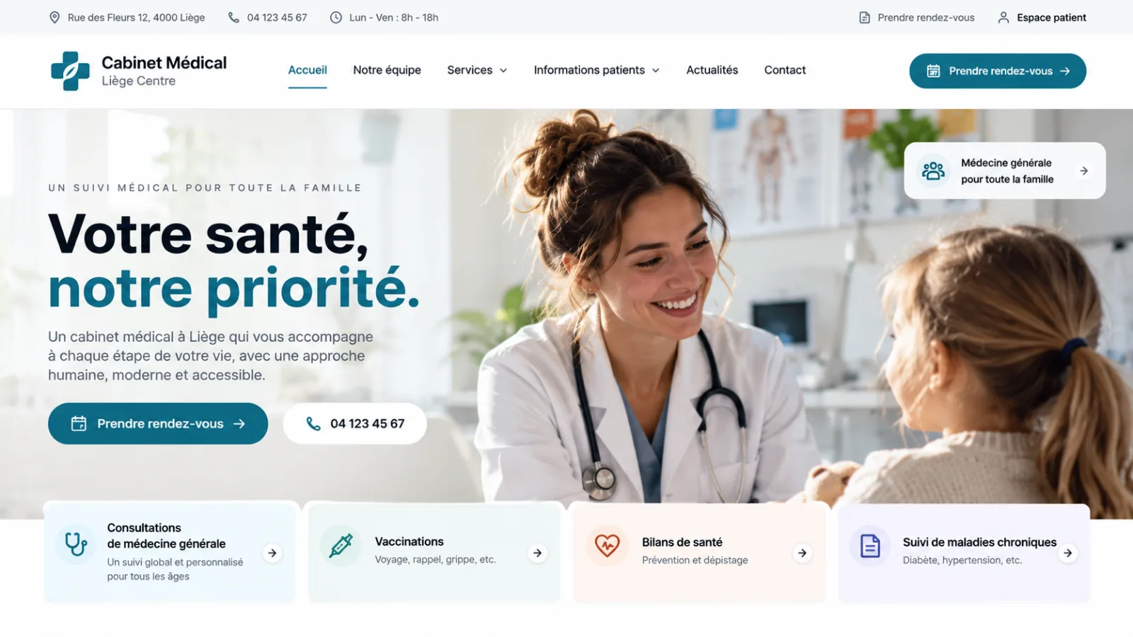 Exemple de design de site web pour un cabinet médical, imaginé par Yelram