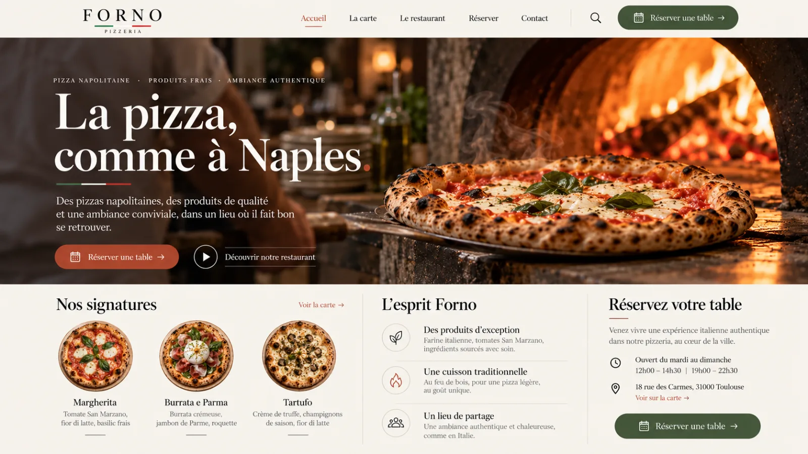 Exemple de design de site web pour une pizzeria, imaginé par Yelram