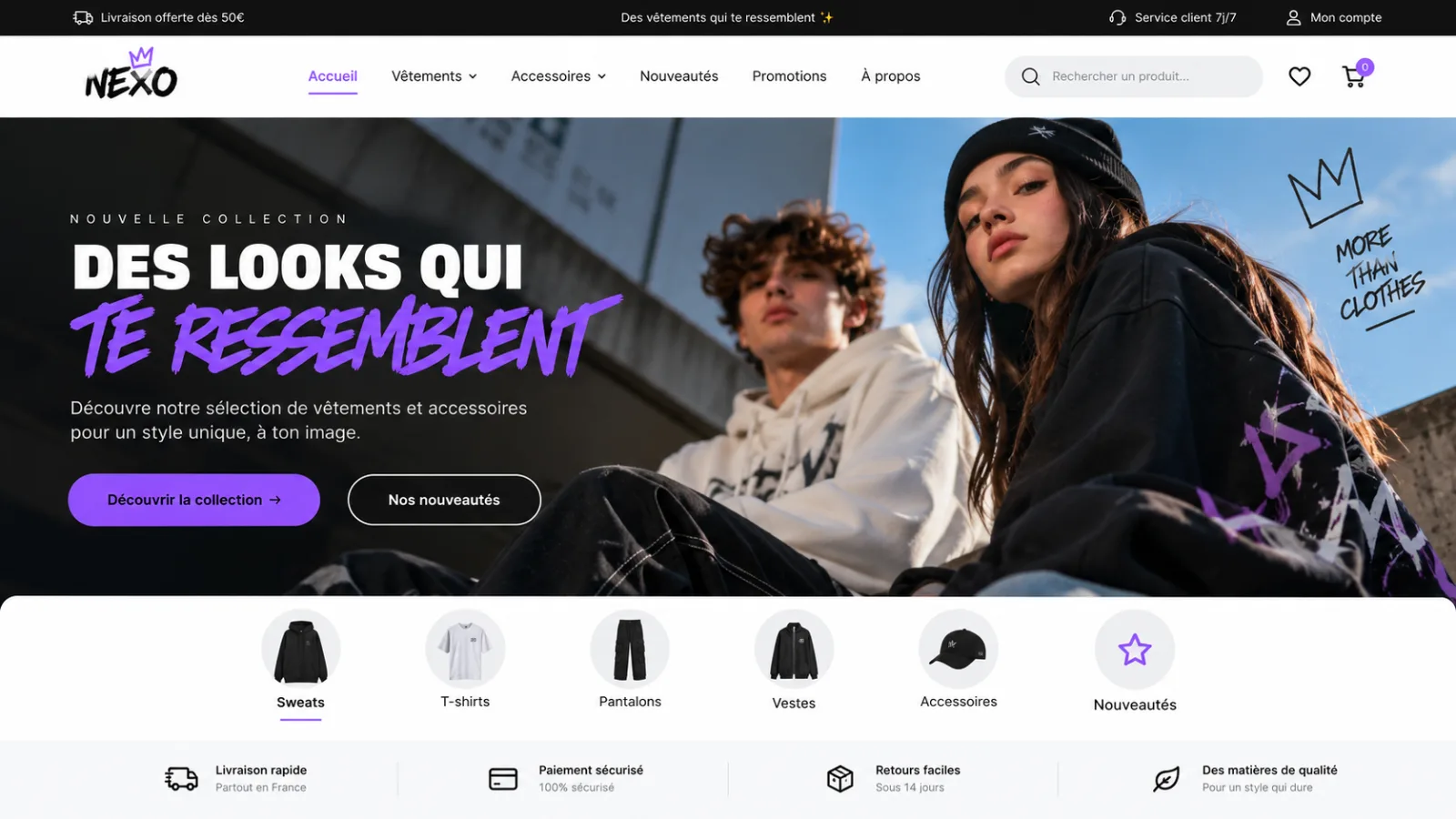 Exemple de design de site e-commerce de vêtements streetwear, imaginé par Yelram
