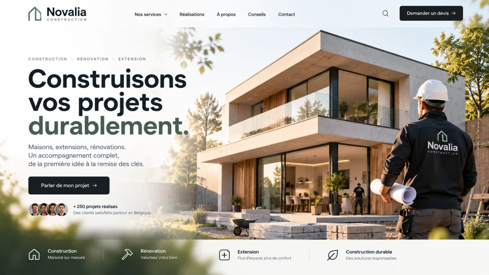 Exemple de design de site web pour une entreprise de construction, imaginé par Yelram