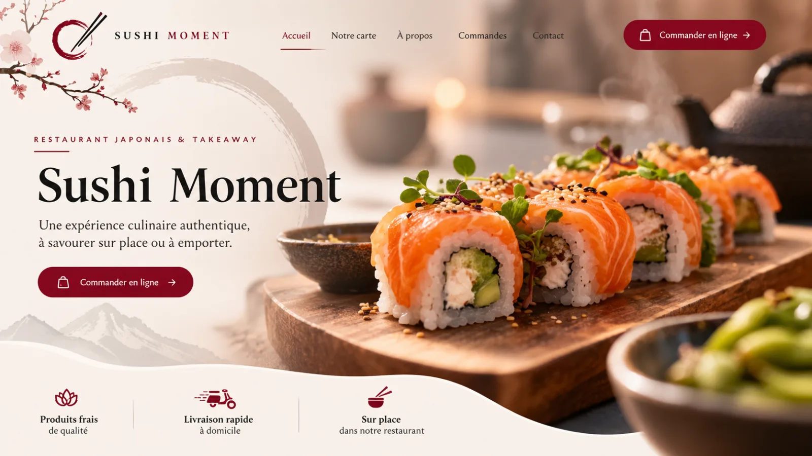 Exemple de design de site web pour un restaurant de sushis, imaginé par Yelram