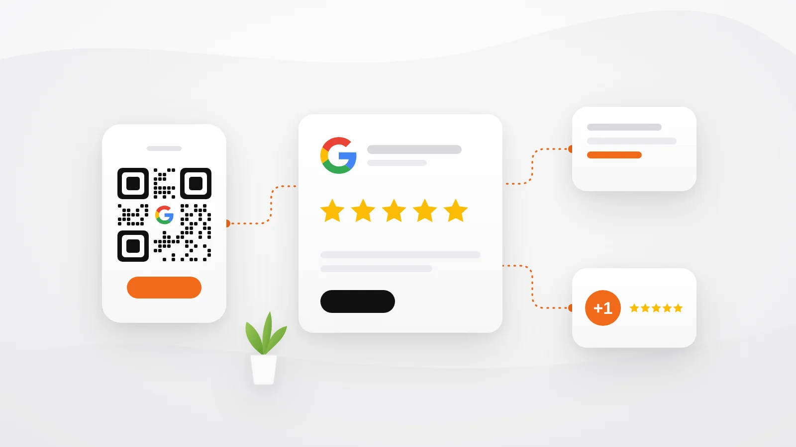 Lien et QR code d’avis Google, carte d’avis 5 étoiles et nouvel avis reçu